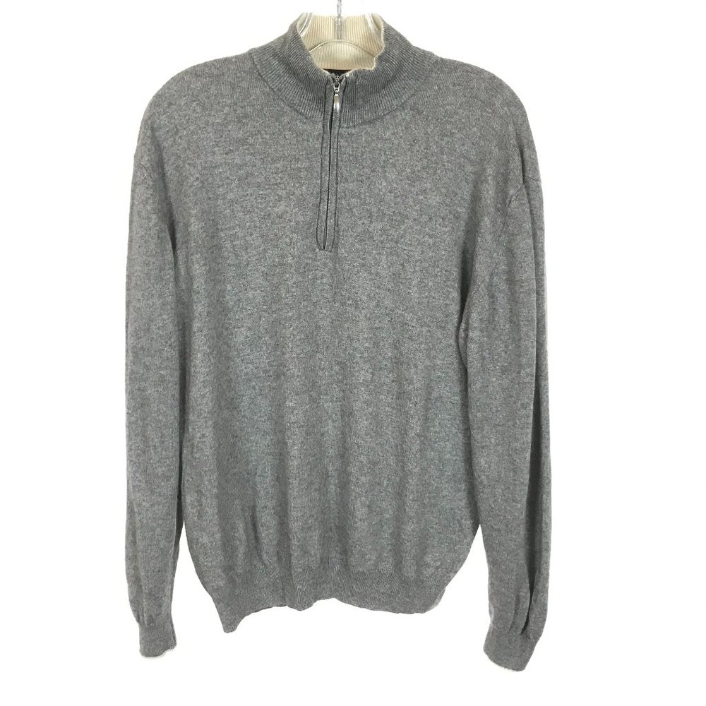Mens Size Small Hathaway Platinum Gray Cashmere Silk Blend Quarter Zip Sweater